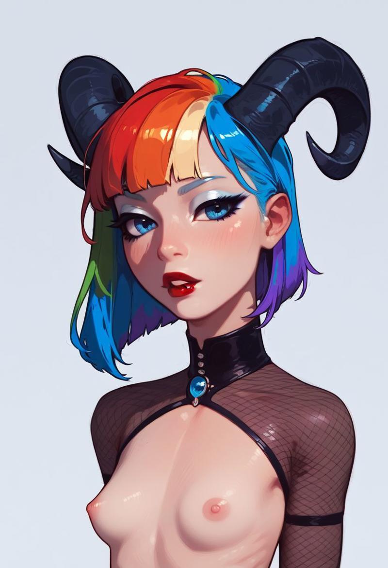 Small breasted girl with horns